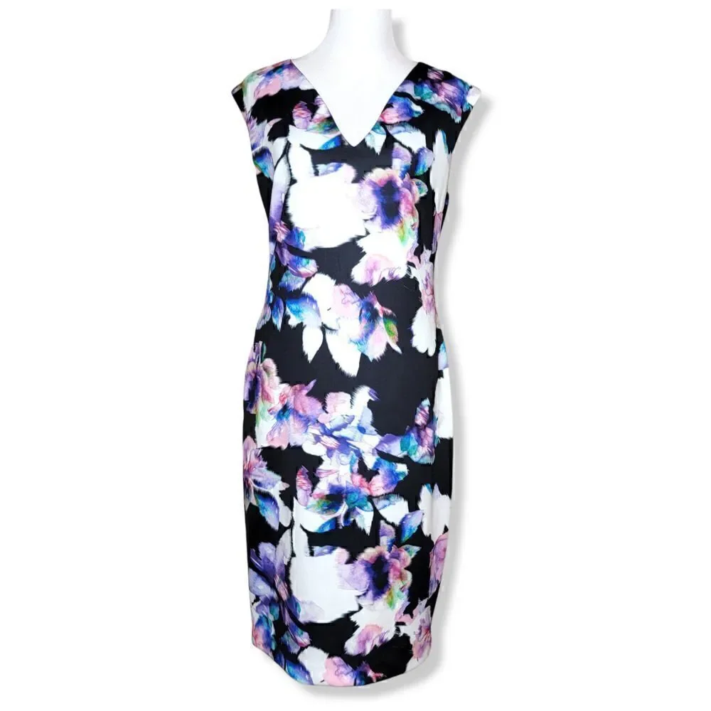 Antonio Melani Floral Sleeveless Sheath Dress Black Purple Size 10